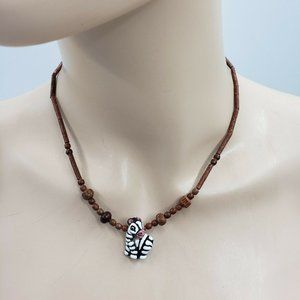 Tribal African Safari Zebra Pendant Necklace 19"